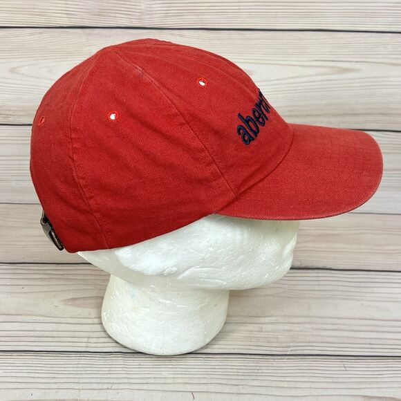 VTG Abercrombie & Fitch Hat Spellout Cap Red Heavy Canvas Leather Strap 80s USA - Picture 6 of 13
